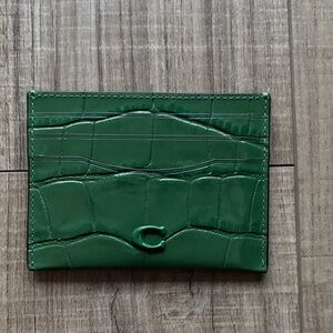 Coach Green Croc Embossed Card Holder
